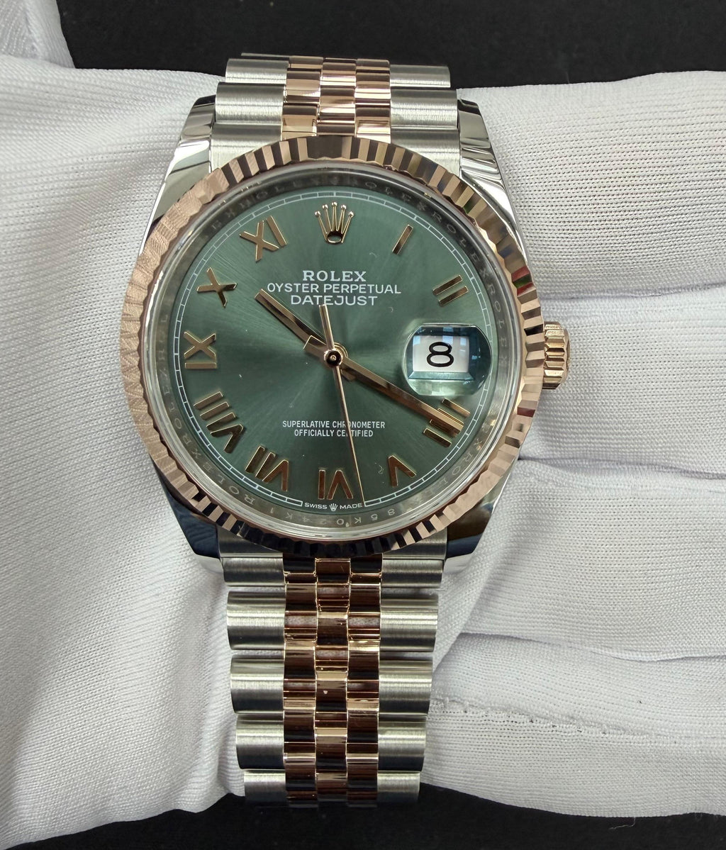 Rolex Datejust 36mm Two-Tone 18K Rose Gold & Steel Green Roman Dial Ref. 126231