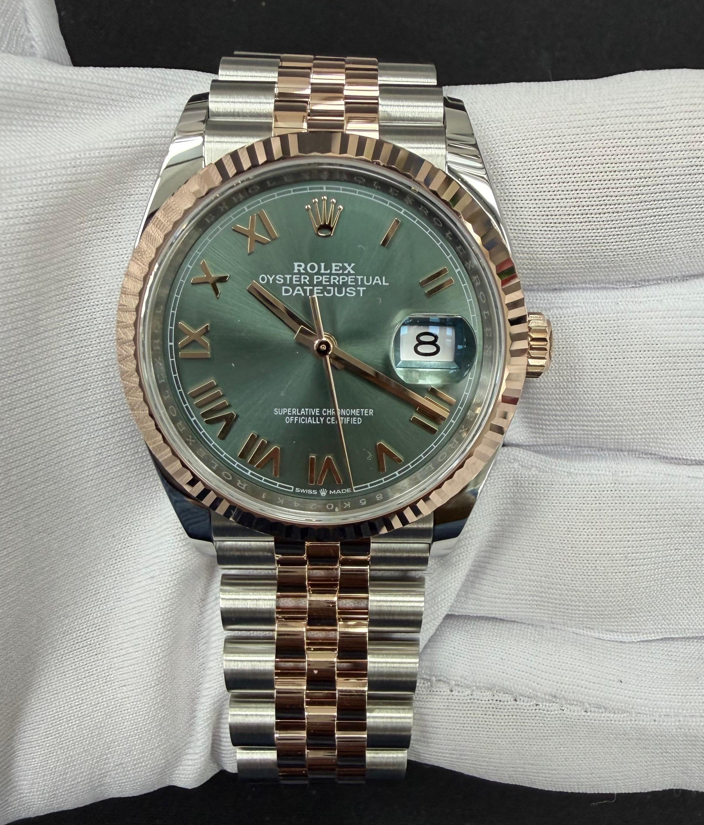 Rolex Datejust 36mm Two-Tone 18K Rose Gold & Steel Green Roman Dial Ref. 126231
