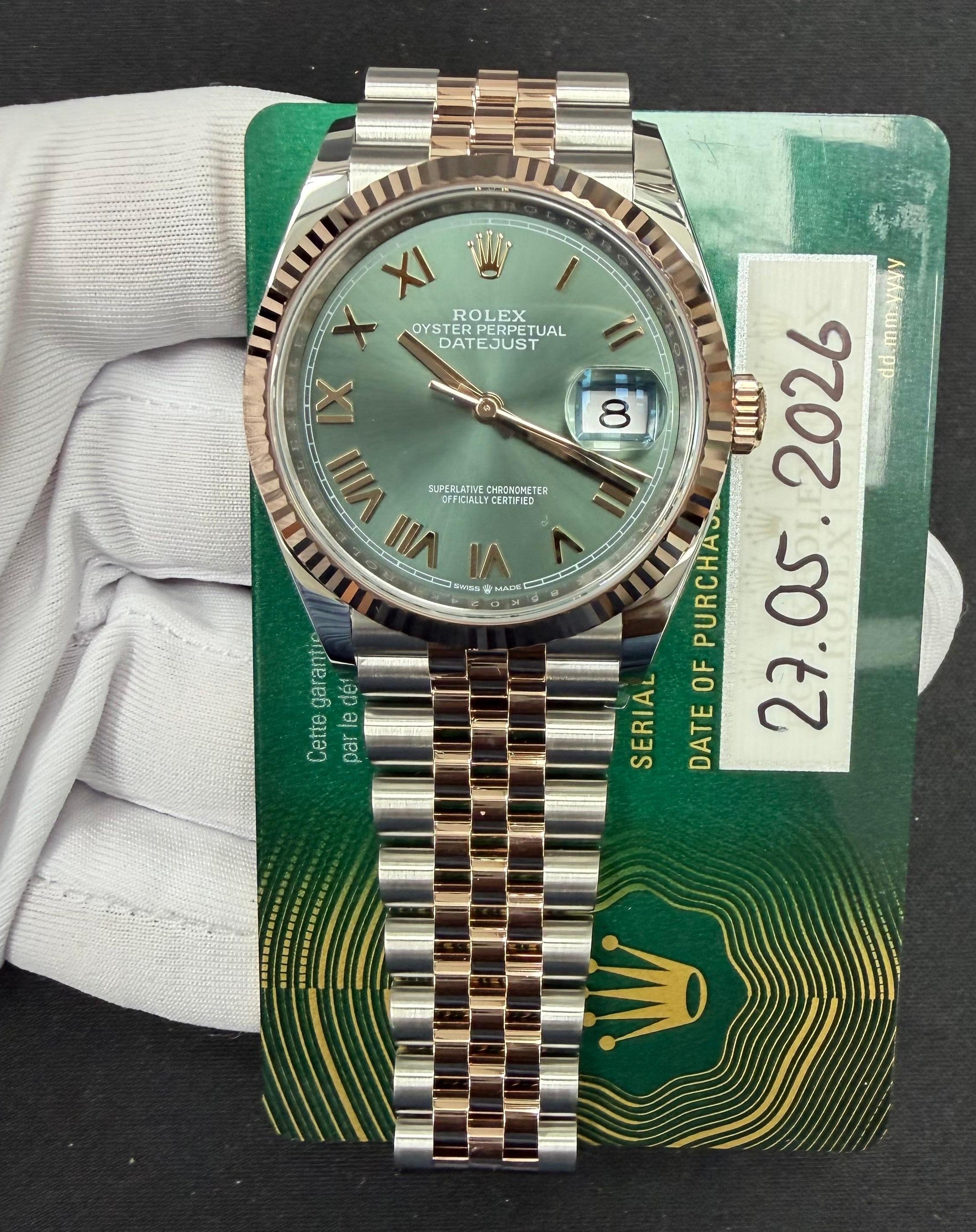 Rolex Datejust 36mm Two-Tone 18K Rose Gold & Steel Green Roman Dial Ref. 126231