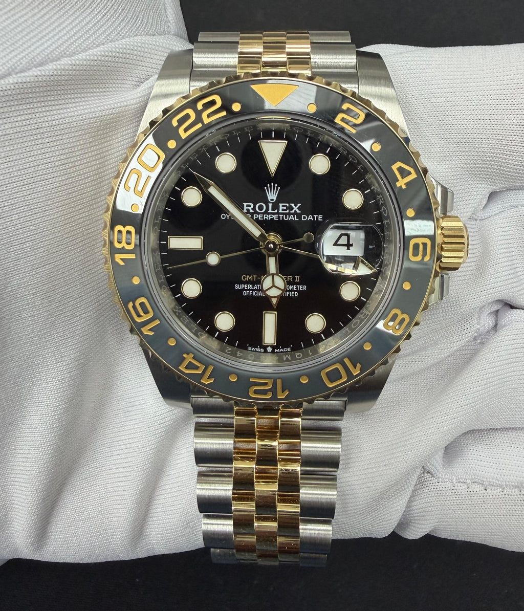 Rolex GMT Master II 40mm Two-Tone 18K Yellow Gold & Steel Black Dial Ref. 126713GRNR