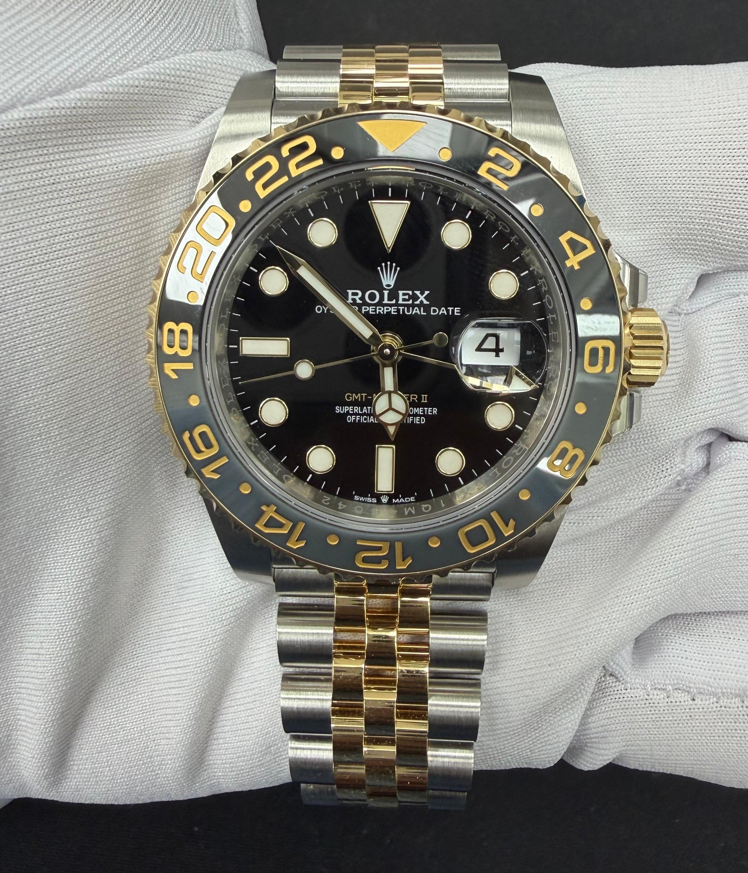 Rolex GMT Master II 40mm Two-Tone 18K Yellow Gold & Steel Black Dial Ref. 126713GRNR