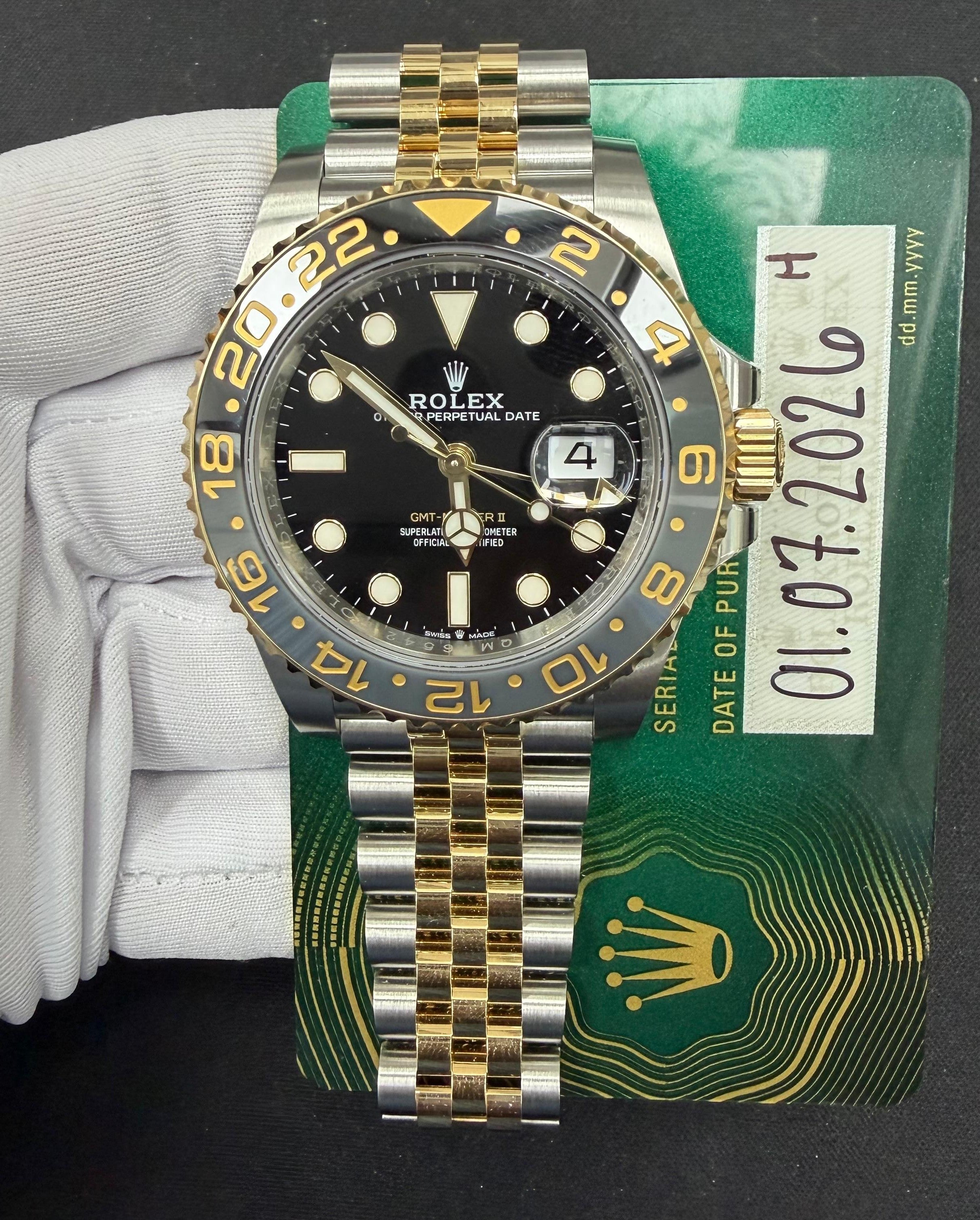 Rolex GMT Master II 40mm Two-Tone 18K Yellow Gold & Steel Black Dial Ref. 126713GRNR