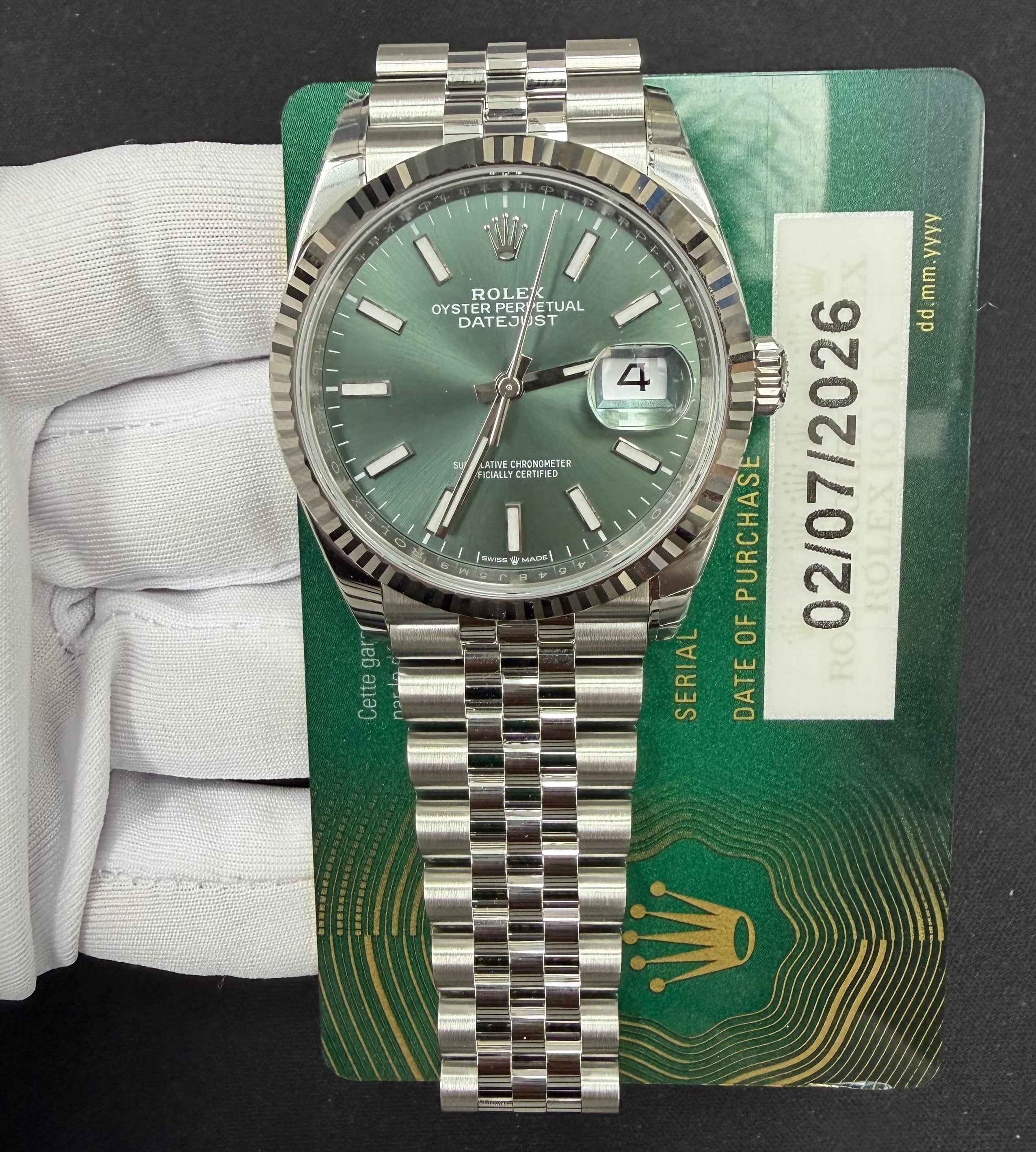 Rolex Datejust 36mm Stainless Steel Mint Green Dial Ref. 126234