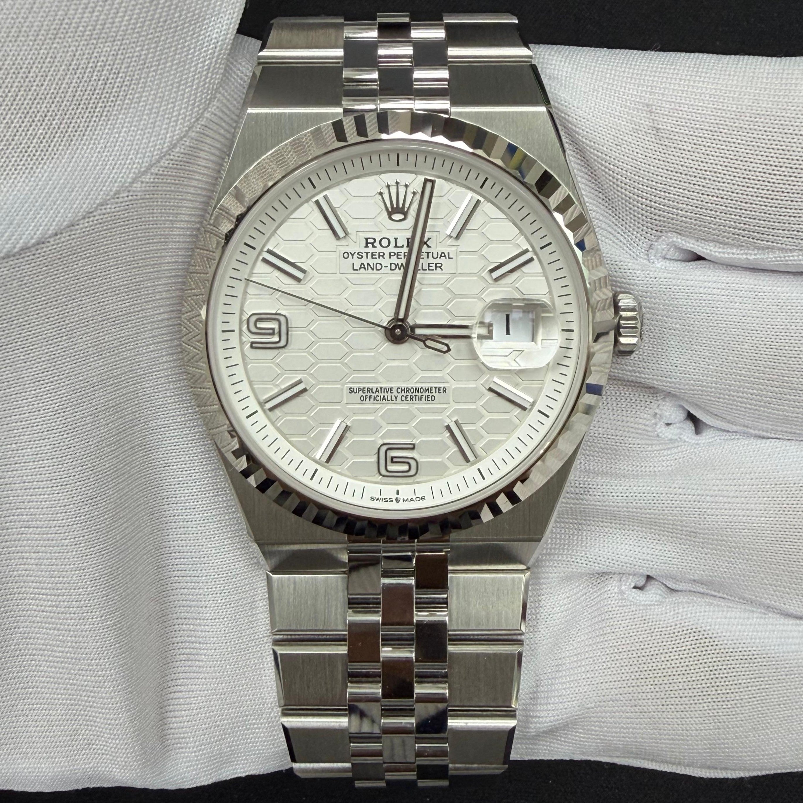 Rolex Land-Dweller 40mm Stainless Steel White Honeycomb Dial Ref. 127334