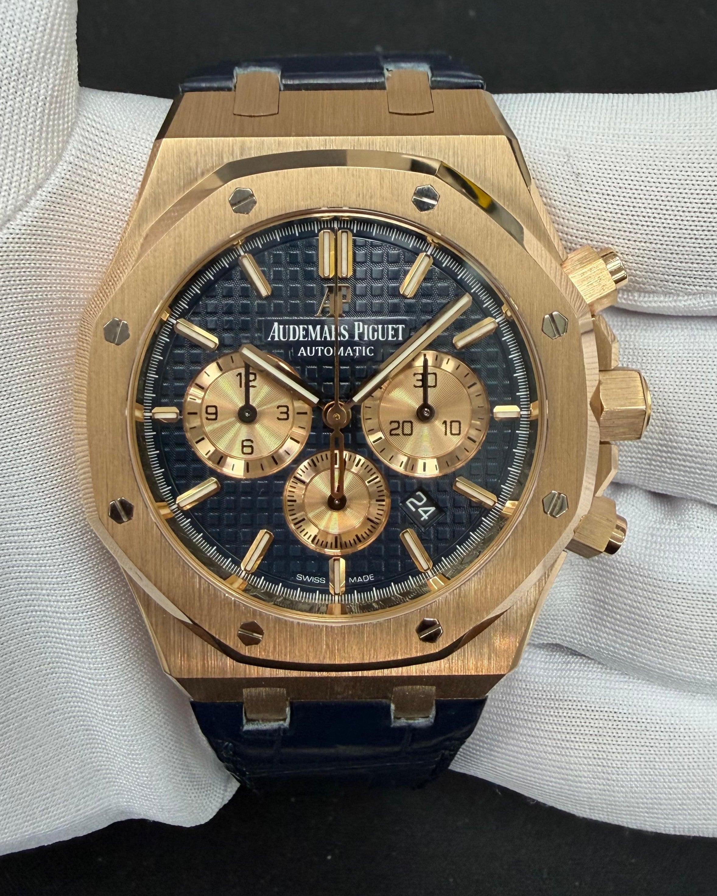 Audemars Piguet Royal Oak 41mm 18K Rose Gold Blue Tapisserie Dial Ref. 266331OR00D35CR.01