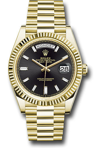 Rolex Day-Date 40mm 18K Yellow Gold Black Baguette Diamond Dial Ref. 228238RBR