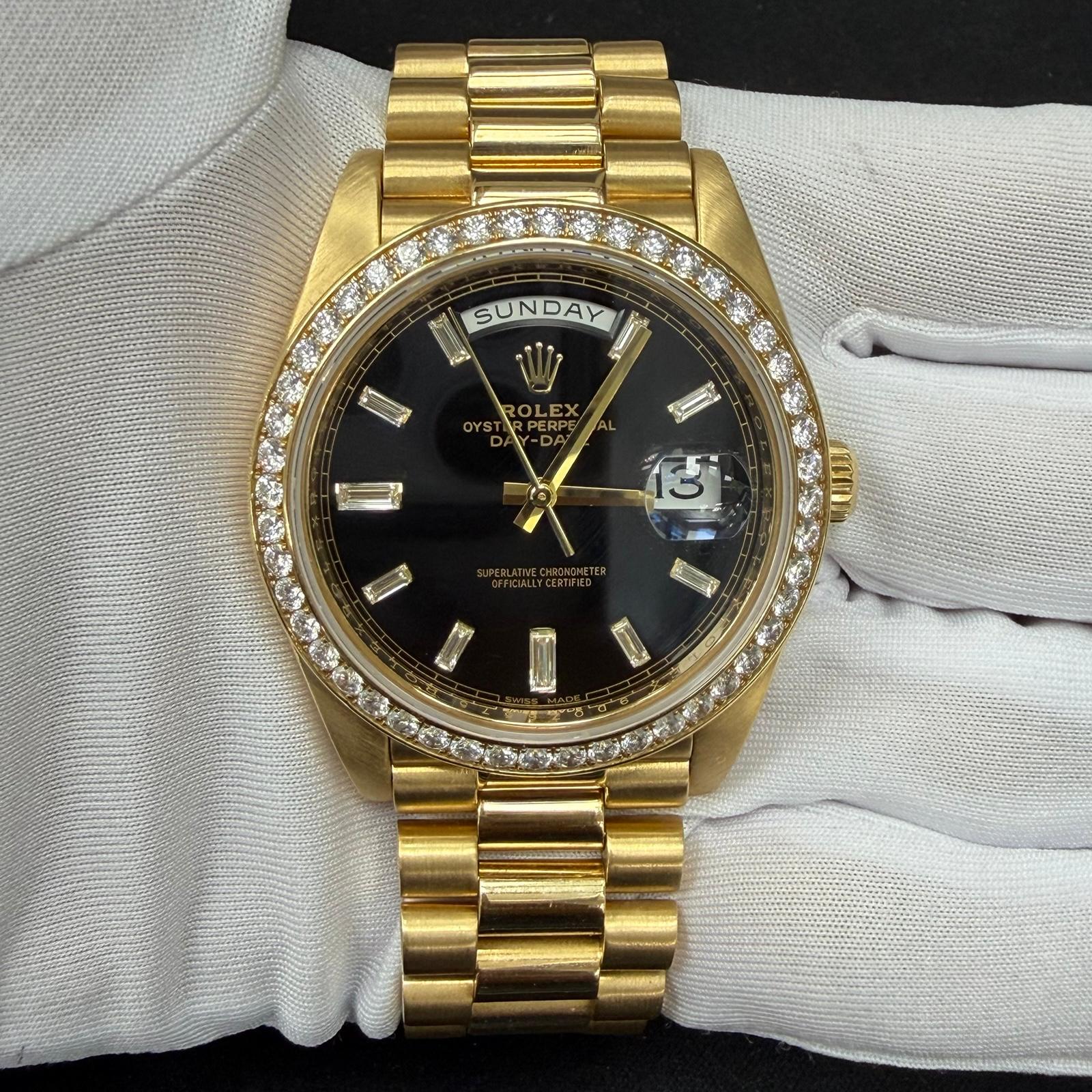 Rolex Day-Date 40mm 18K Yellow Gold Black Baguette Diamond Dial Ref. 228238RBR