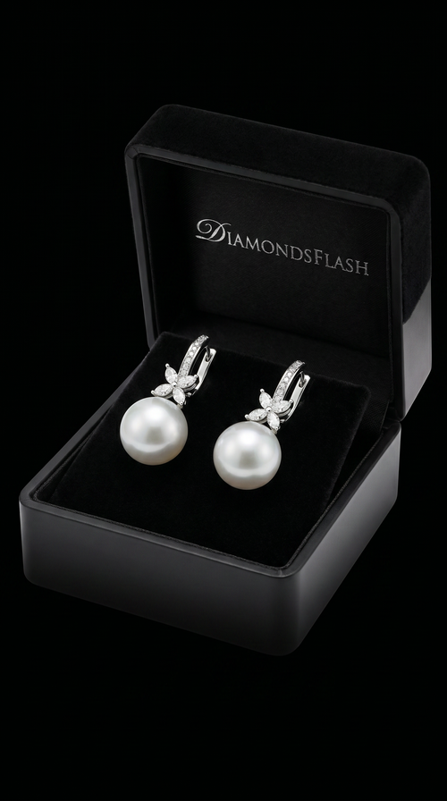 Pearl & Diamond Drop Earrings