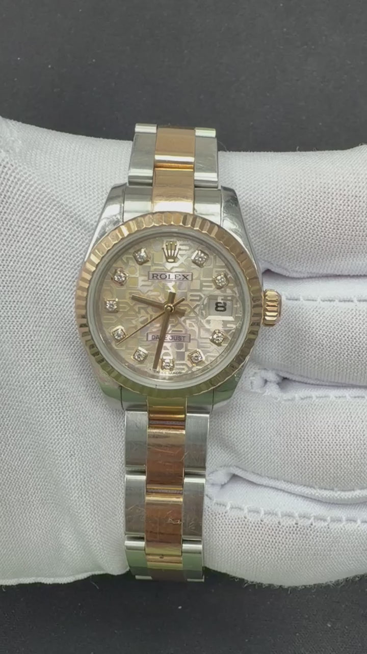 Rolex Lady Date Just 26mm Two-Tone 18K Rose Gold & Steel Silver Diamond Dial Ref. 179171