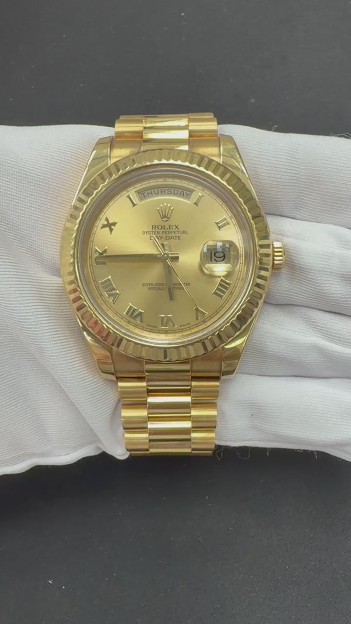Rolex Day-Date 41mm 18K Yellow Gold Champagne Roman Dial Ref. 218238