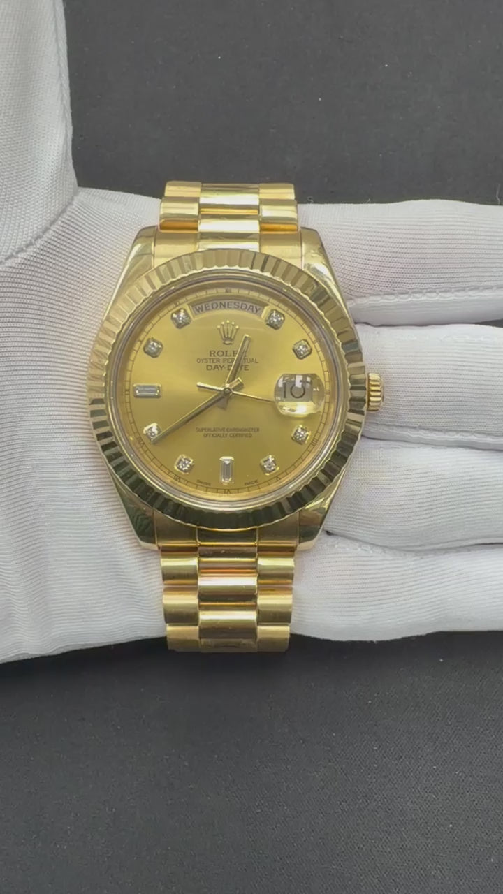 Rolex Day-Date 41mm 18K Yellow Gold Champagne Diamond Dial Ref. 218238