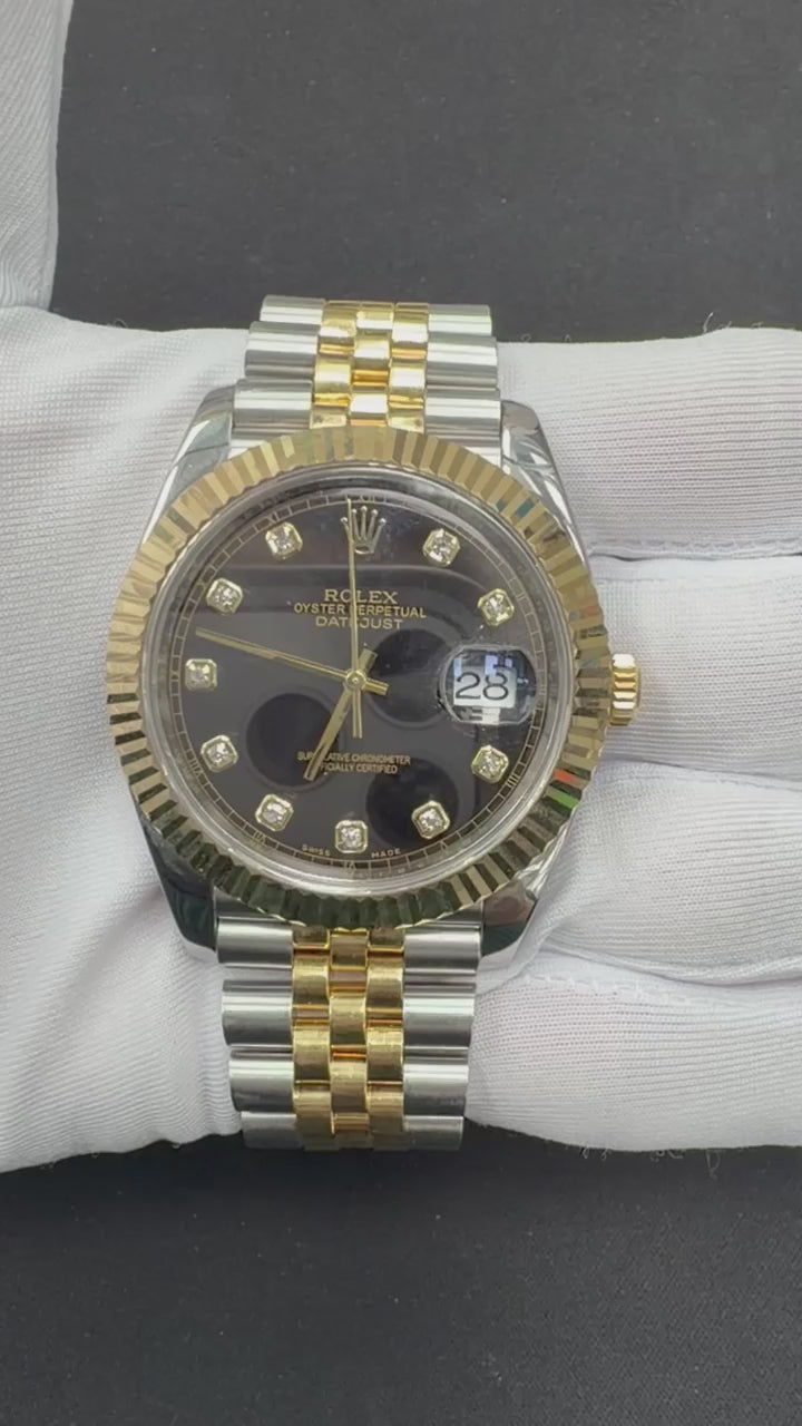 Rolex Datejust 41mm Two-Tone 18K Yellow Gold & Steel Black Diamond Dial Ref. 126333