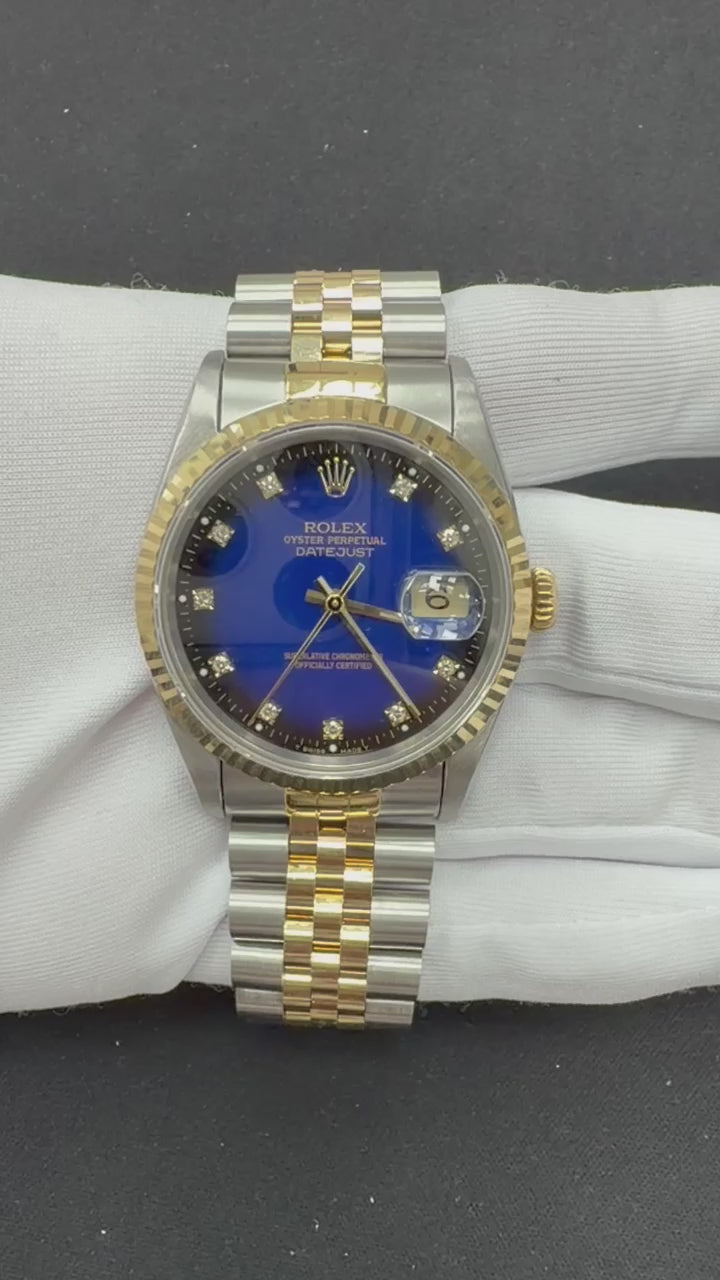 Rolex Datejust 36mm Two-Tone 18K Yellow Gold & Steel Blue Ombre Diamond Dial Ref. 16233