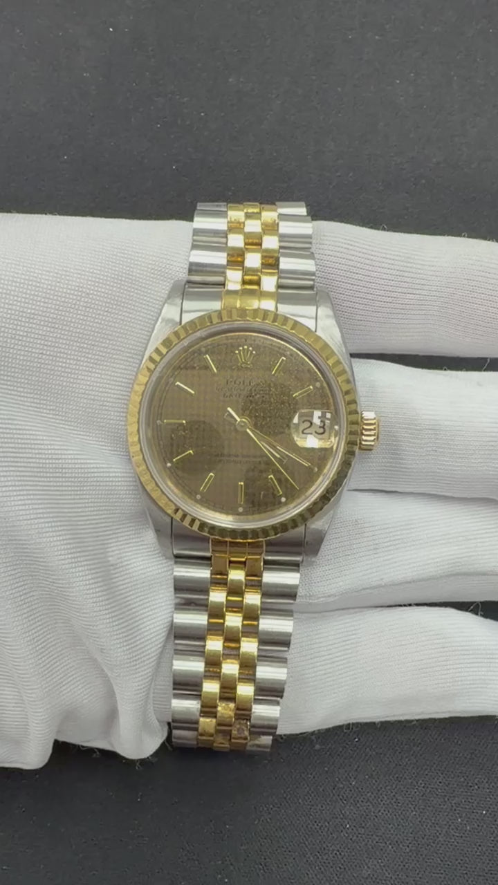 Rolex Datejust 31mm Two-Tone 18K Yellow Gold & Steel Champagne Tapestry Dial Ref. 68273