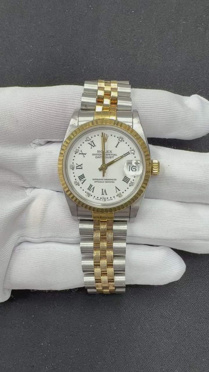 Rolex Datejust 31mm Two-Tone 18K Yellow Gold & Steel White Roman Diamond Dial Ref. 68274