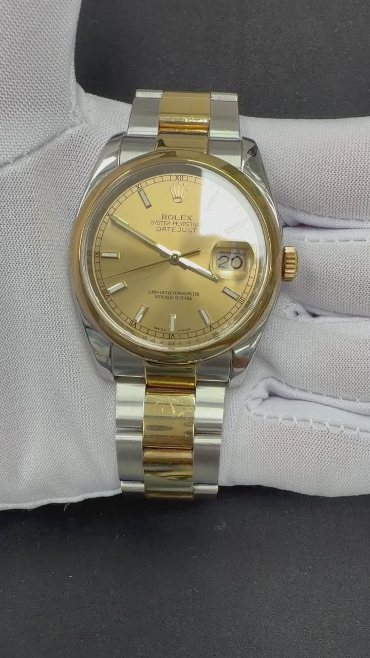 Rolex Datejust 36mm Two-Tone 18K Yellow Gold & Steel Champagne Dial Ref. 116203