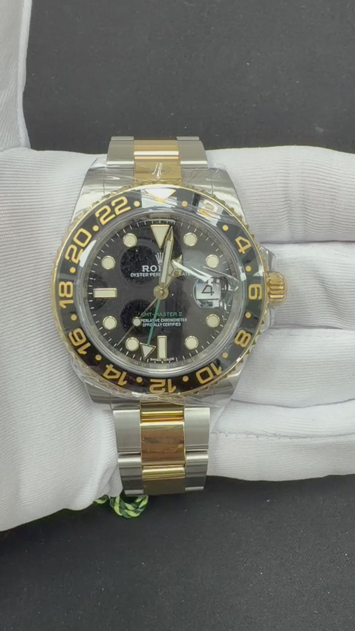 Rolex GMT Master II 40mm Two-Tone 18K Yellow Gold & Steel Black Dial Ref. 116713LN