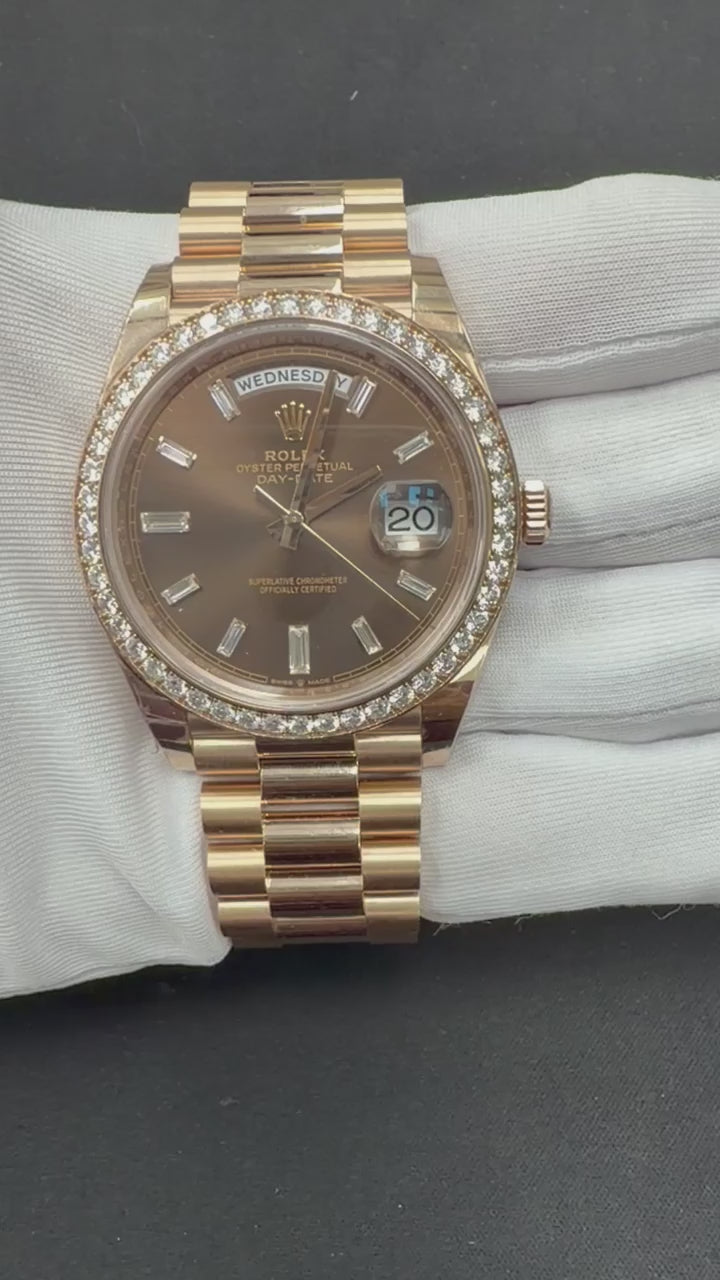Rolex Day-Date 41mm 18K Rose Gold Chocolate Baguette Dial Ref. 228345