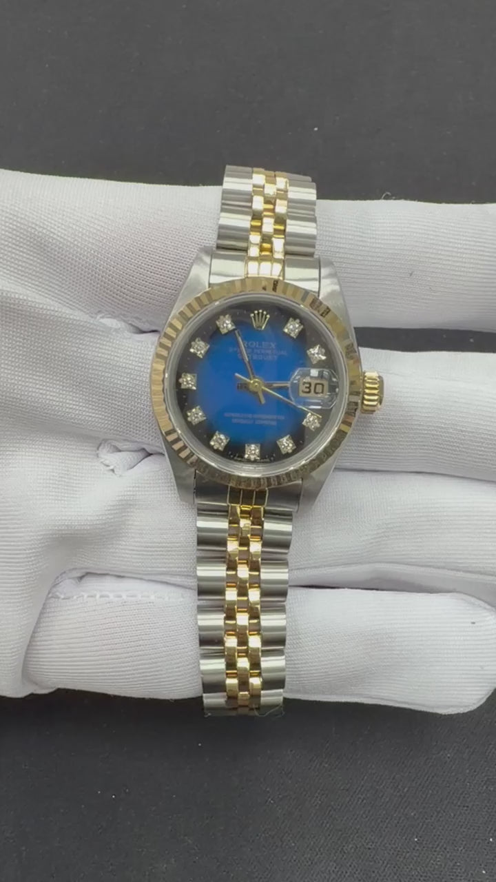 Rolex Lady Date Just 26mm Two-Tone 18K Yellow Gold & Steel Blue Ombre Diamond Dial Ref. 69173