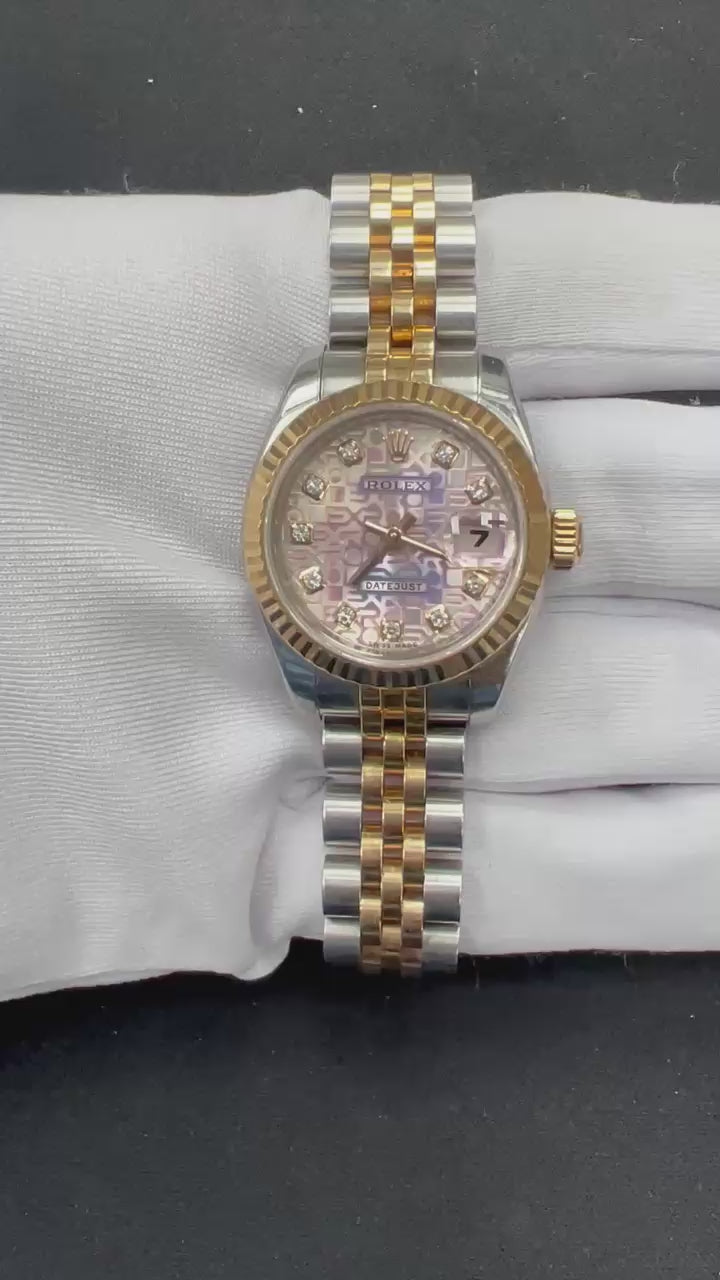 Rolex Datejust 26mm Two-Tone 18K Rose Gold & Steel White Diamond Dial