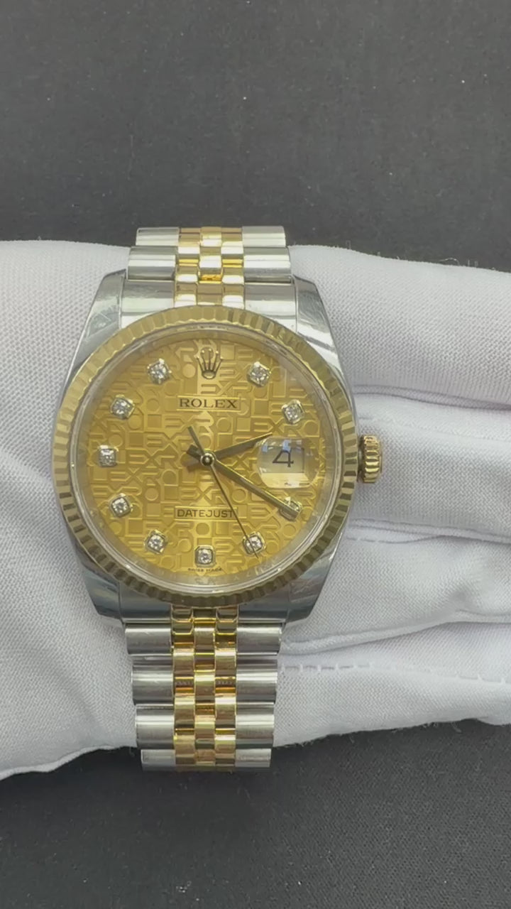 Rolex Datejust 36mm Two-Tone 18K Yellow Gold & Steel Champagne Diamond Dial Ref. 116233