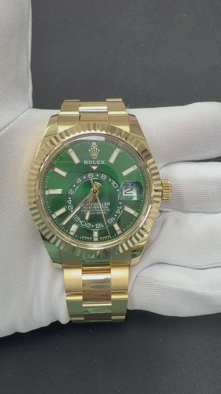 Rolex Sky Dweller 42mm 18K Yellow Gold Bright Green Dial Ref. 336938