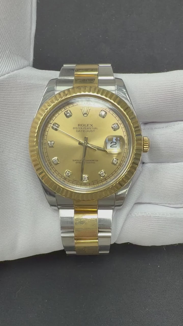Rolex Datejust II 41mm Two-Tone 18K Yellow Gold & Steel Champagne Diamond Dial Ref. 116333