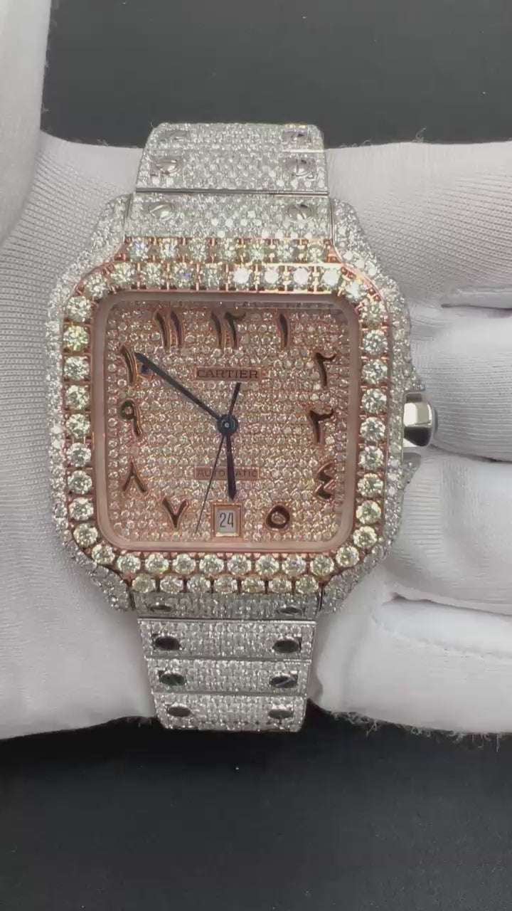Cartier Santos 40mm Two-Tone 18K Rose Gold & Steel Arabic Diamond Dial Ref. WSSA0018