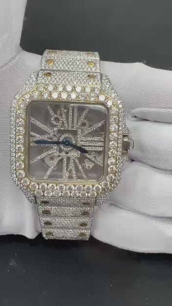 Cartier Santos 39.8mm Two-Tone 18K Yellow Gold & Steel Skeleton Diamond Dial Ref. WSSA0018