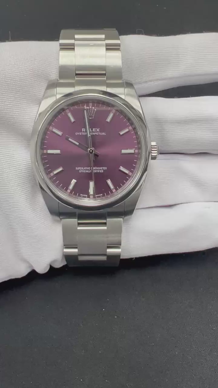 Rolex Oyster Perpetual 34mm Stainless Steel Grape Dial Ref. 114200