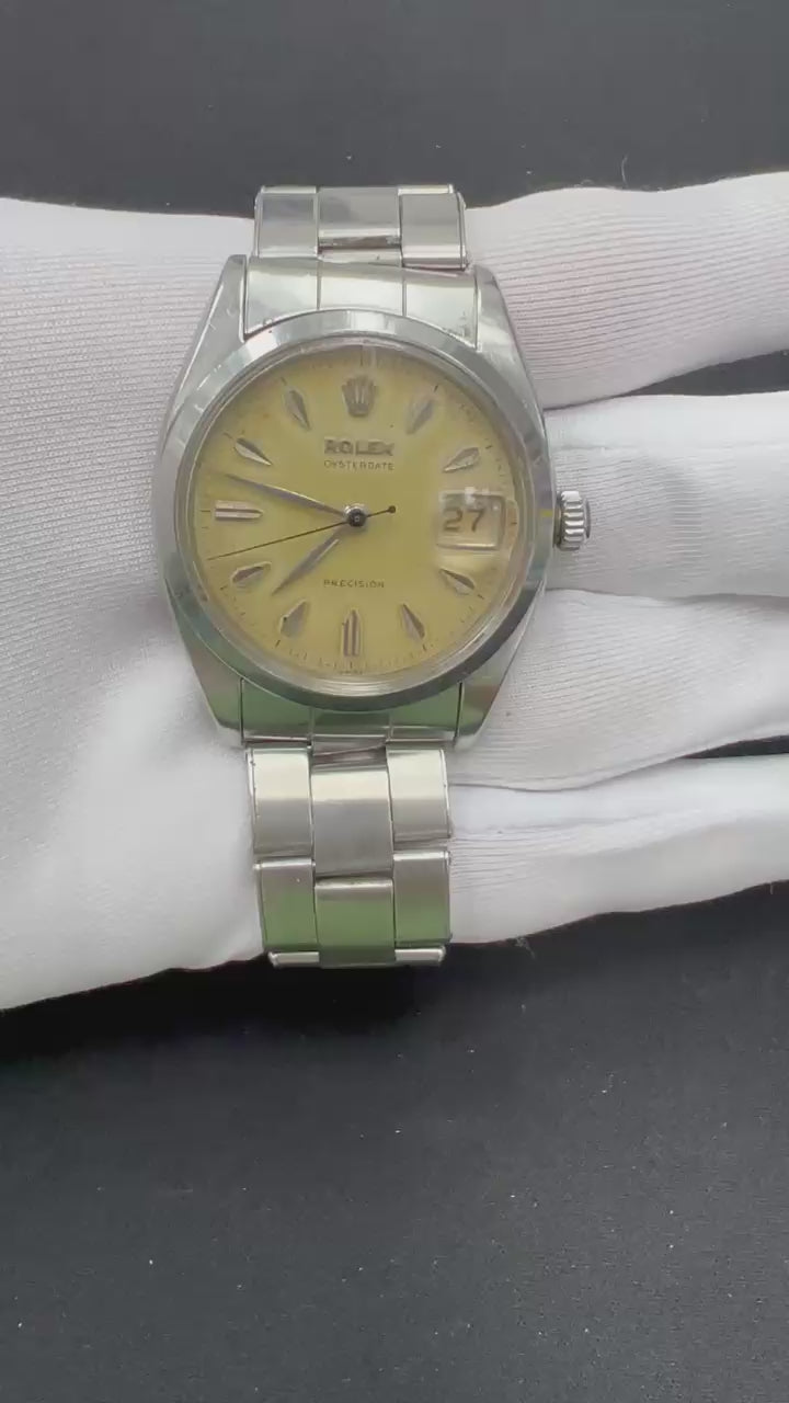 Rolex Oysterdate 34mm Stainless Steel Champagne Dial Ref. 6494