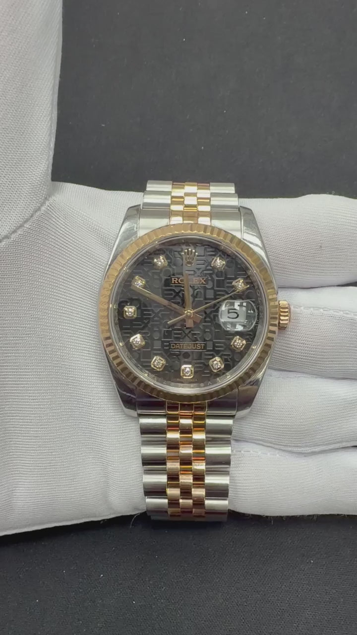 Rolex Datejust 36mm Two-Tone 18K Rose Gold & Steel Black Diamond Dial Ref. 116231