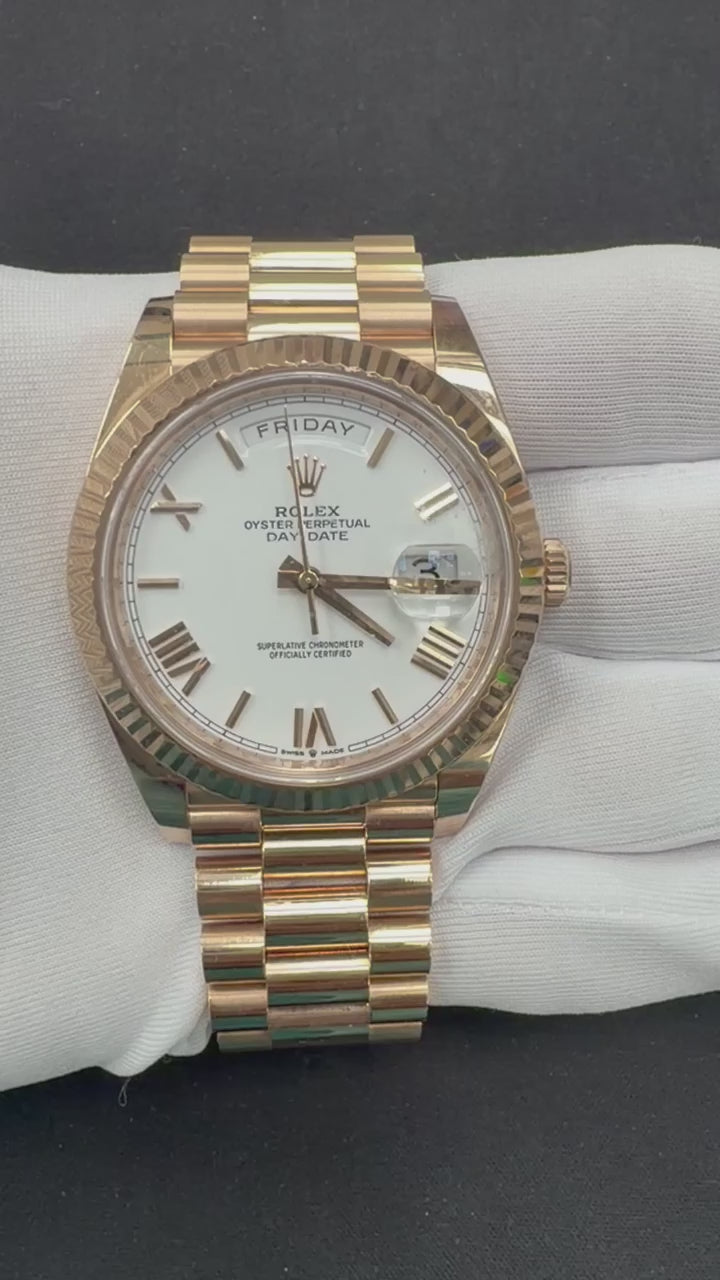 Rolex Day-Date 40mm 18K Rose Gold White Roman Dial Ref. 228235