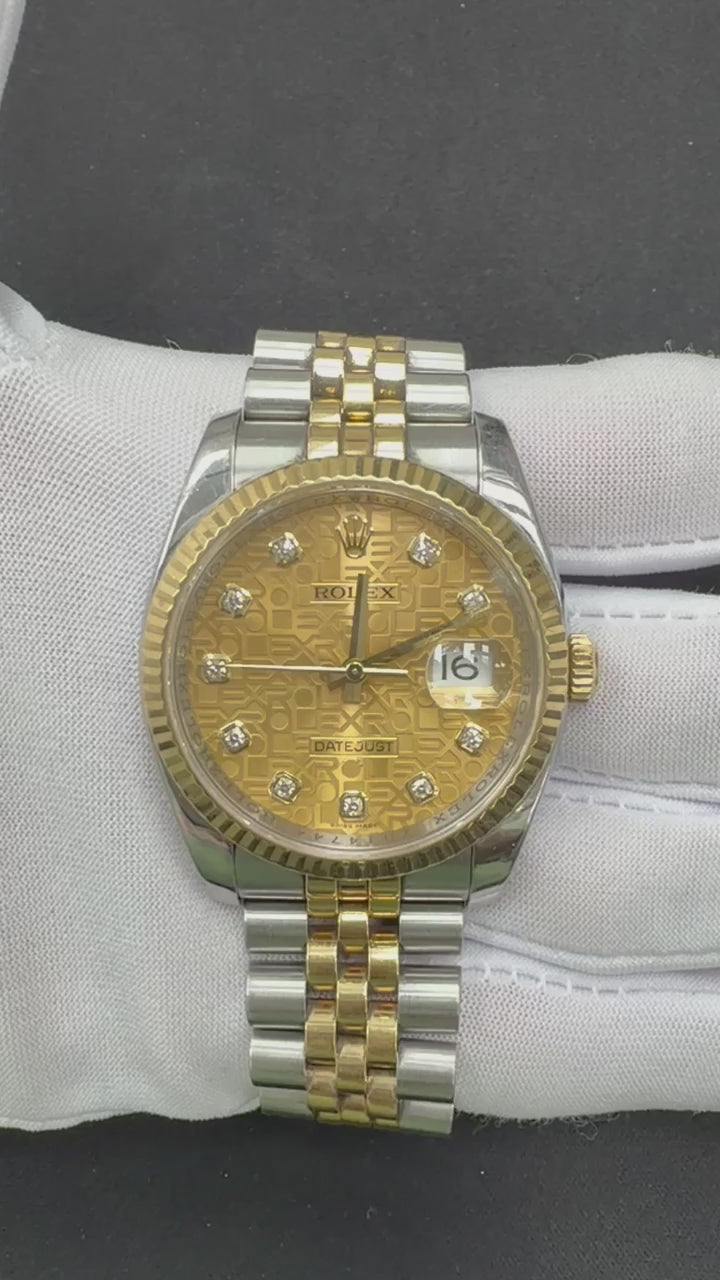 Rolex Datejust 36mm Two-Tone 18K Yellow Gold & Steel Champagne Diamond Dial Ref. 116233