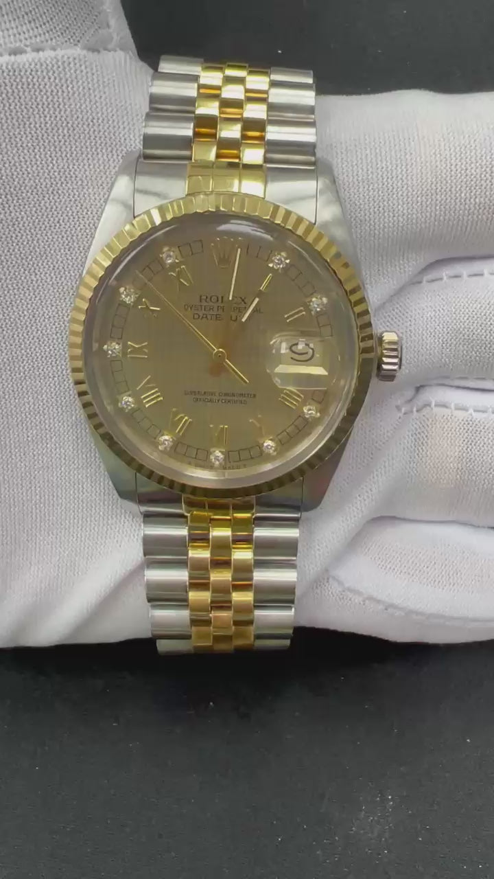 Rolex Datejust 36mm Two-Tone 18K Yellow Gold & Steel Champagne Roman Diamond Dial Ref. 16013
