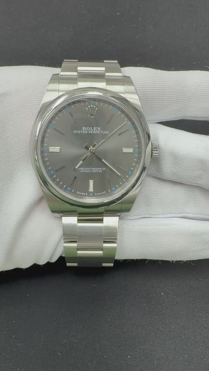 Rolex Oyster Perpetual 39mm Stainless Steel Rhodium Dial Ref. 114300